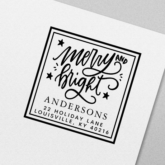 Merry And Bright Hand Lettered Kerstadres Zelfinktende Stempel