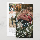 Merry and Bright Hand Lettering Tall Photo Feestdagenkaart (Voorkant / Achterkant)