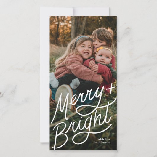 Merry and Bright Hand Lettering Tall Photo Feestdagenkaart (Voorkant)