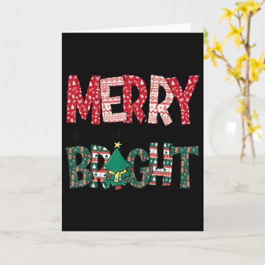 Merry And Bright Holiday Christmas Family  Kaart (Gele Bloem)