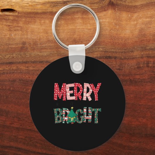 Merry And Bright Holiday Christmas Family  Sleutelhanger (Voorkant)
