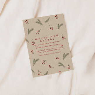 Merry and Bright Holiday Christmas Invite Kaart