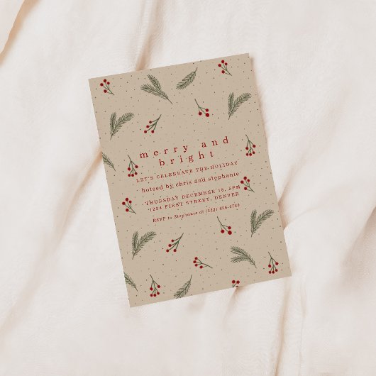 Merry and Bright Holiday Christmas Invite Kaart