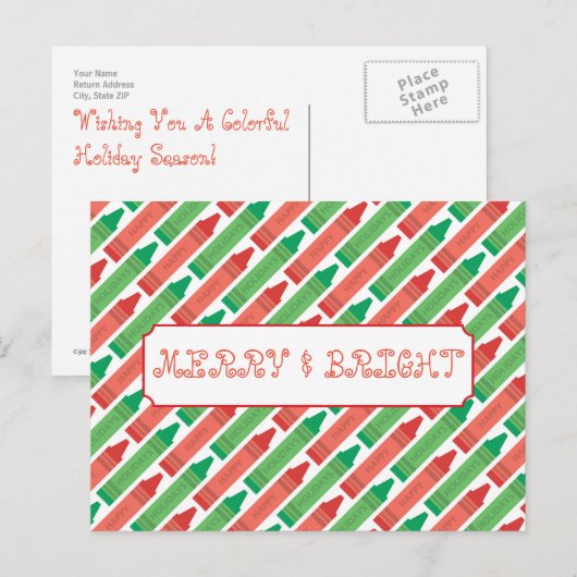 Merry and Bright Holiday Crayons Briefkaart (Voorkant / Achterkant)