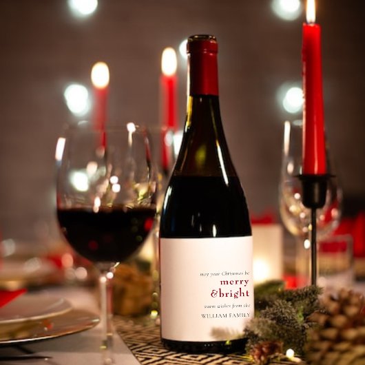 Merry and Bright Holiday Gift Label Wijn Etiket