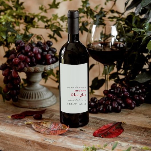 Merry and Bright Holiday Gift Label Wijn Etiket