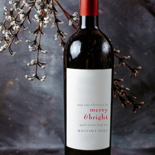 Merry and Bright Holiday Gift Label Wijn Etiket