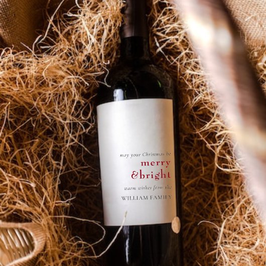 Merry and Bright Holiday Gift Label Wijn Etiket