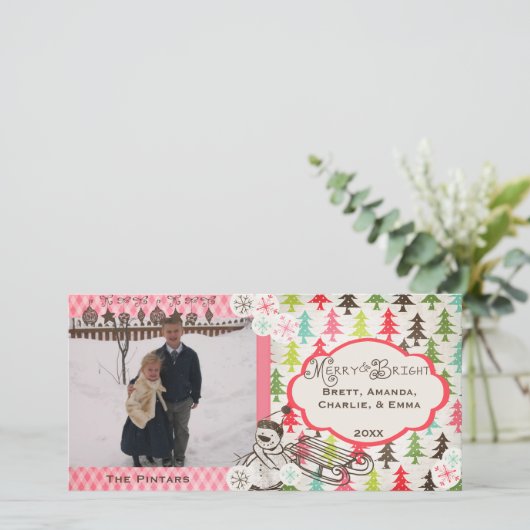 Merry and Bright Holiday Photo Card Feestdagenkaart (Staand voorkant)