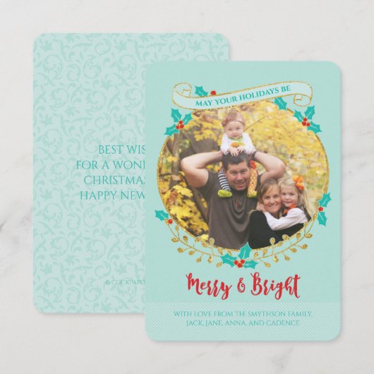Merry and Bright Holiday Photo Card Kaart (Voorkant / Achterkant)