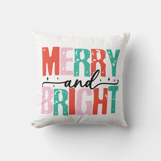 Merry and Bright Holiday Pillow Kussen (Voorkant)