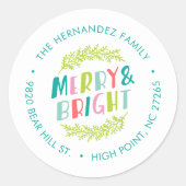 Merry and Bright Holiday Return Address Ronde Sticker (Voorkant)