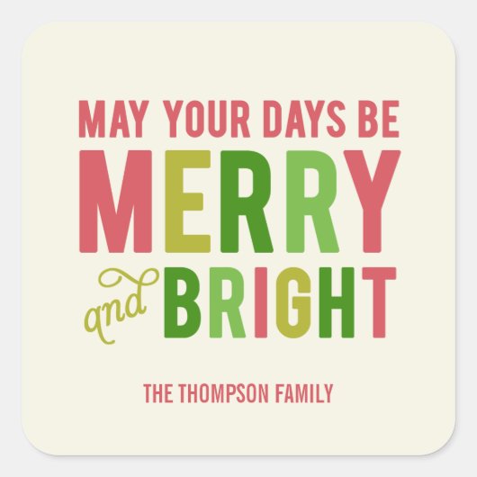 Merry and Bright Holiday Stickers/Envelope Seal Vierkante Sticker (Voorkant)