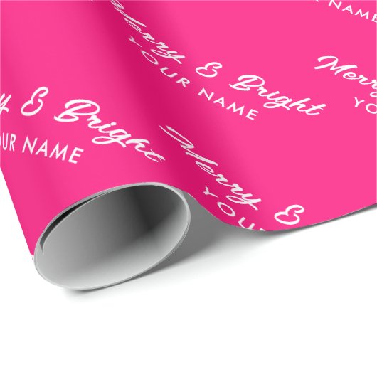 Merry and Bright hot neon roze script Kerstmis Cadeaupapier (Rol Hoek)