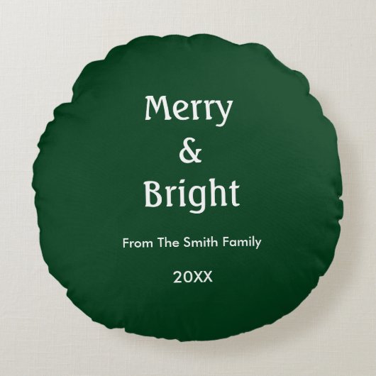 Merry And Bright Hunter Green Christmas Gift Decor Rond Kussen (Voorkant)