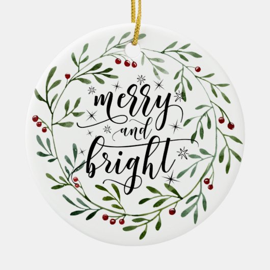 Merry And Bright Keramische Kerstbal Keramisch Ornament (Voorkant)