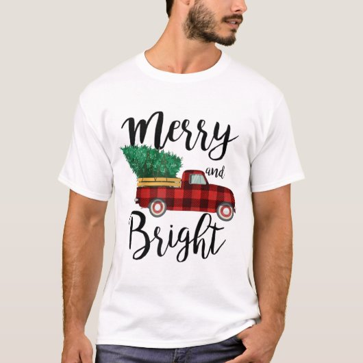 Merry and bright kerst truck raglan t-shirt (Voorkant)