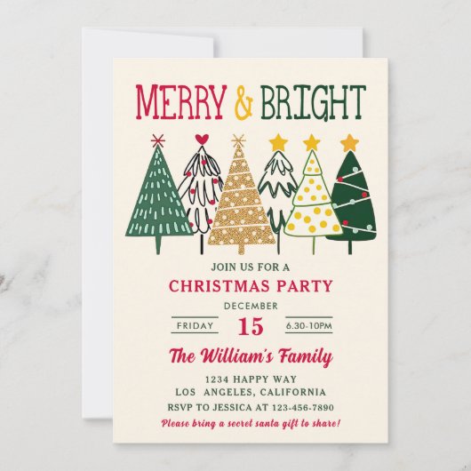 Merry and Bright Kerstbomen Kerstfeest Kaart (Voorkant)