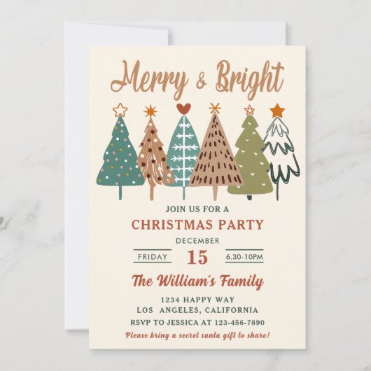 Merry and Bright Kerstbomen Kerstfeest Kaart (Voorkant)