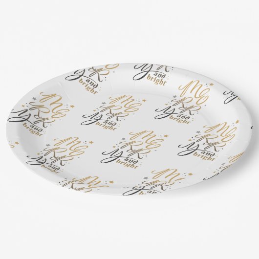 Merry and Bright kerstfeestay Gold Script Papieren Bordje (Gekanteld)