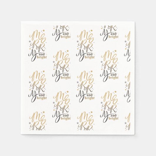 Merry and Bright kerstfeestay Gold Script Servet (Voorkant)