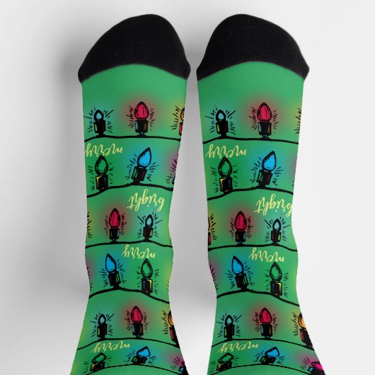 Merry and Bright Kerstlight Woodcut Sokken (Top)