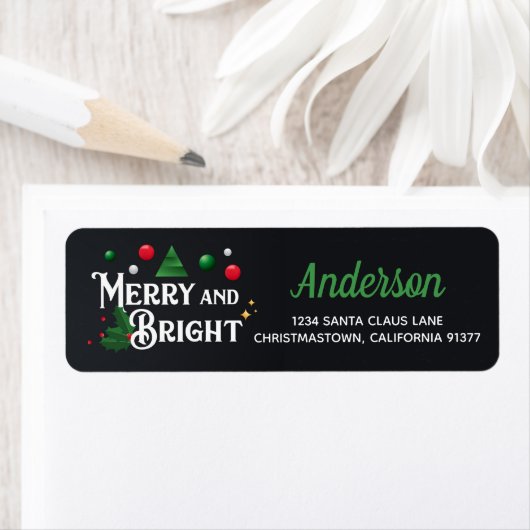 Merry and Bright Kerstmis Return Address Label (Insitu)