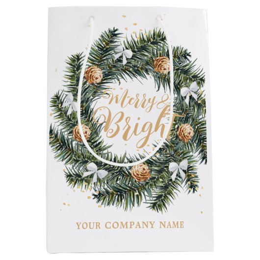 Merry and Bright Kerstmis Wreath Holiday Company Medium Cadeauzakje (Voorkant)