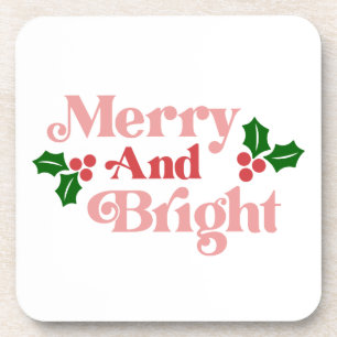 Merry and Bright - Klassieke vakantietypografie Bier Onderzetter