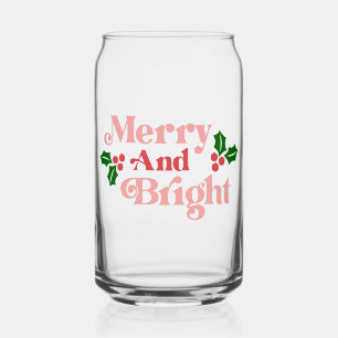 Merry and Bright - Klassieke vakantietypografie Blikvorm Glas