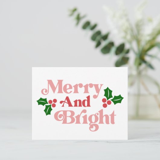 Merry and Bright - Klassieke vakantietypografie Briefkaart (Staand voorkant)
