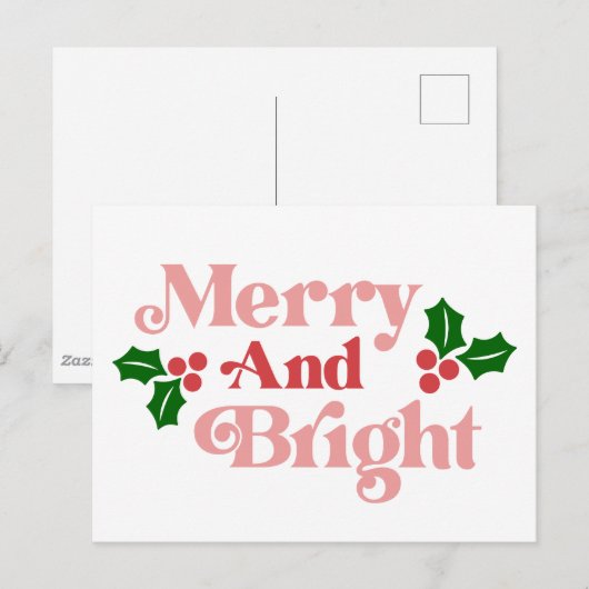 Merry and Bright - Klassieke vakantietypografie Briefkaart (Voorkant / Achterkant)