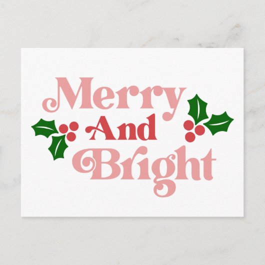 Merry and Bright - Klassieke vakantietypografie Briefkaart (Voorkant)