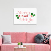 Merry and Bright - Klassieke vakantietypografie Canvas Afdruk (Insitu (Woonkamer))