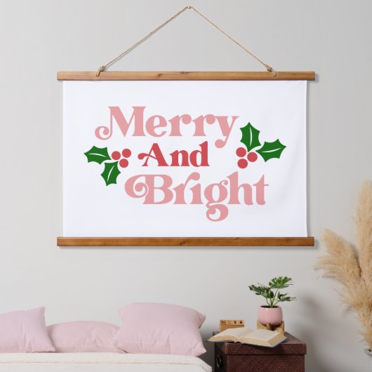 Merry and Bright - Klassieke vakantietypografie Hangend Wandkleed (Slaapkamer)