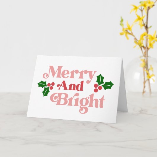 Merry and Bright - Klassieke vakantietypografie Kaart (Gele Bloem)