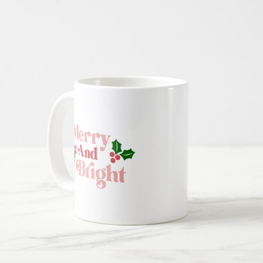 Merry and Bright - Klassieke vakantietypografie Koffiemok (Voorkant links)