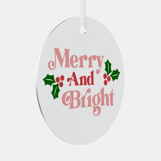 Merry and Bright - Klassieke vakantietypografie Metalen Ornament (Voorkant Rechts)