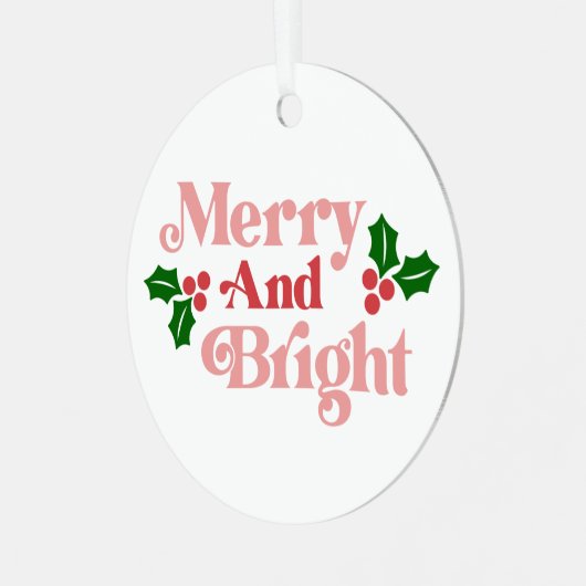 Merry and Bright - Klassieke vakantietypografie Metalen Ornament (Voorkant links)