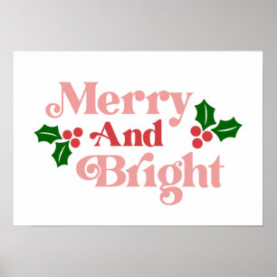Merry and Bright - Klassieke vakantietypografie Poster