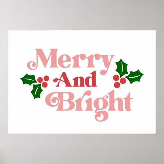 Merry and Bright - Klassieke vakantietypografie Poster (Voorkant)