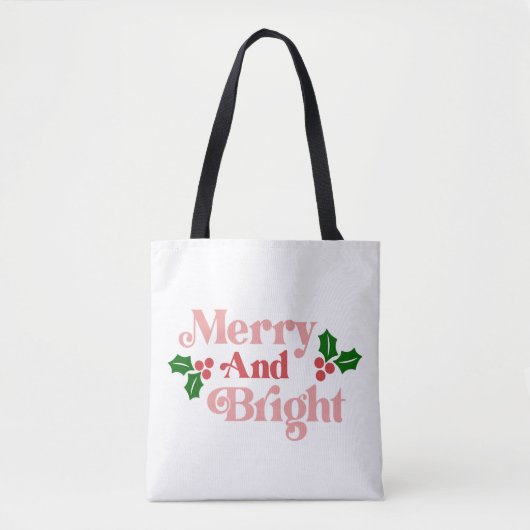Merry and Bright - Klassieke vakantietypografie Tote Bag (Voorkant)