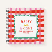 Merry and Bright Kleurrijke Gingham aangepaste naa Notitieboek (Voorkant)