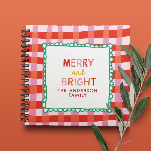 Merry and Bright Kleurrijke Gingham aangepaste naa Notitieboek