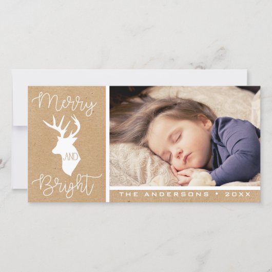 Merry and Bright | Kraft Hert | Rustige Kerstmis Feestdagenkaart (Voorkant)