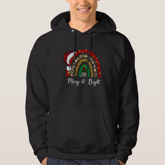 Merry And Bright Leopard Rainbow Christmas  Santa  Hoodie (Voorkant)