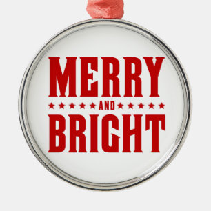 Merry and Bright Letterpress Style No. 507 Metalen Ornament