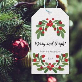 Merry and Bright Mistletoe Holiday Gift Labels Cadeaulabel
