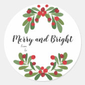 Merry and Bright Mistletoe Holiday Ronde Sticker (Voorkant)