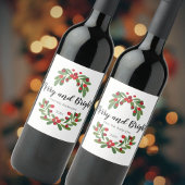 Merry and Bright Mistletoe Holiday Wine Label Wijn Etiket